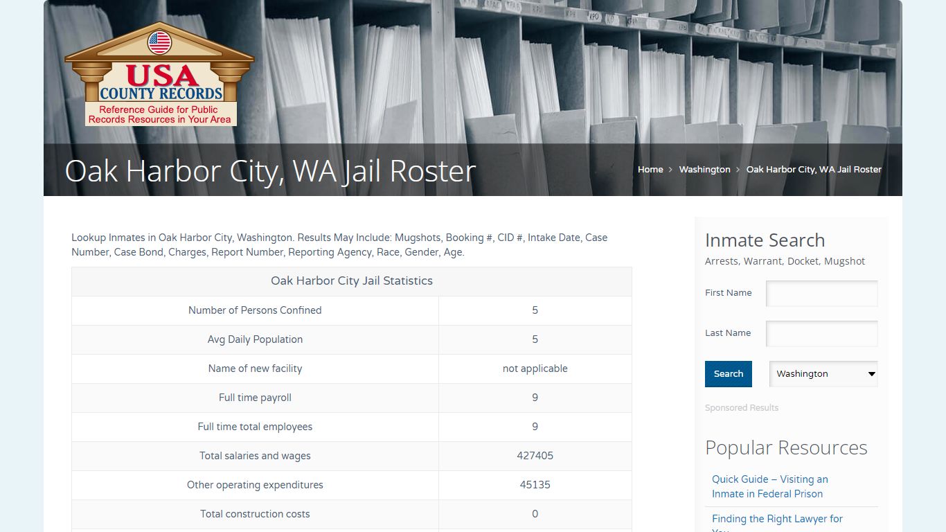 Oak Harbor City, WA Jail Roster | Name Search