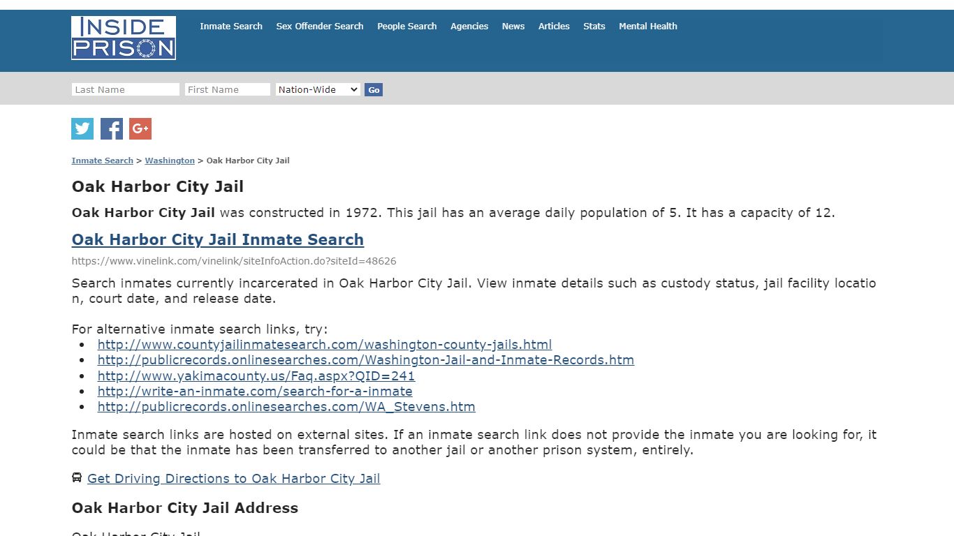 Oak Harbor City Jail - Washington - Inmate Search