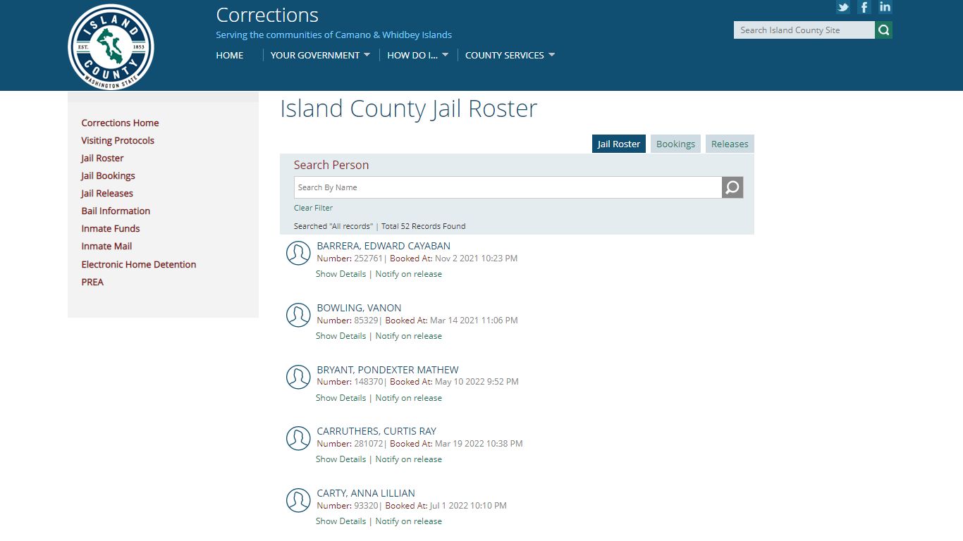 Corrections JailRoster - Island County, Washington